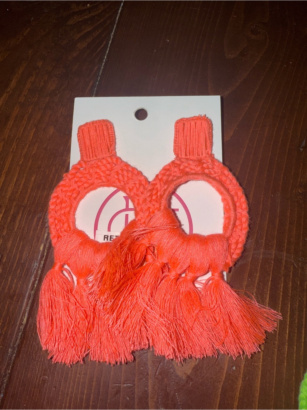 Bright coral  Tassel Hoop Earrings - Unbranded